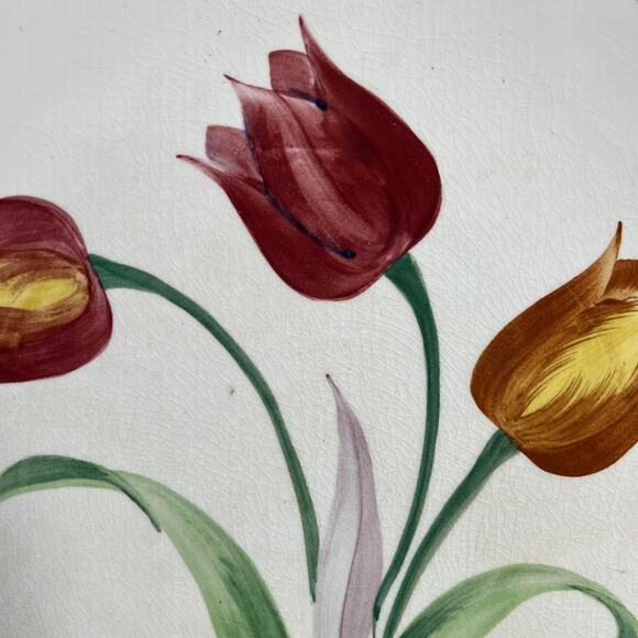 Pottery Guild of America Large Cake Plate-Hand-Painted Tulips-13.5-1940s Vintage - Picture 4 of 15